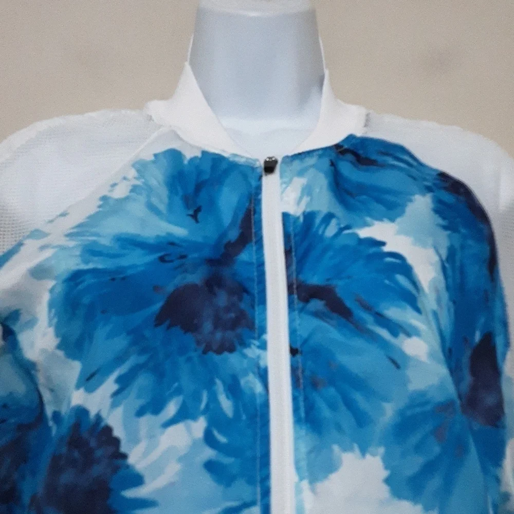 FABLETICS Women Blue Floral Mesh Long Sleeve Lightweight Zip Jacket XS retro y2k - Picture 3 of 10